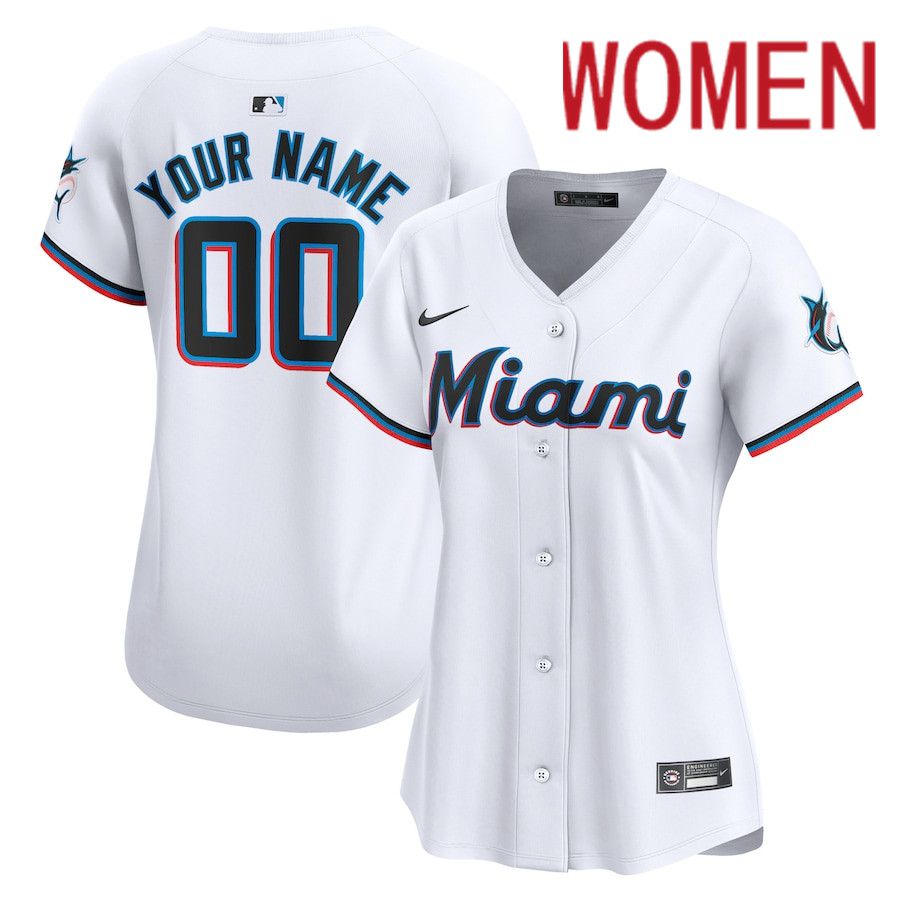 Women Miami Marlins Nike White Home Limited Custom MLB Jersey